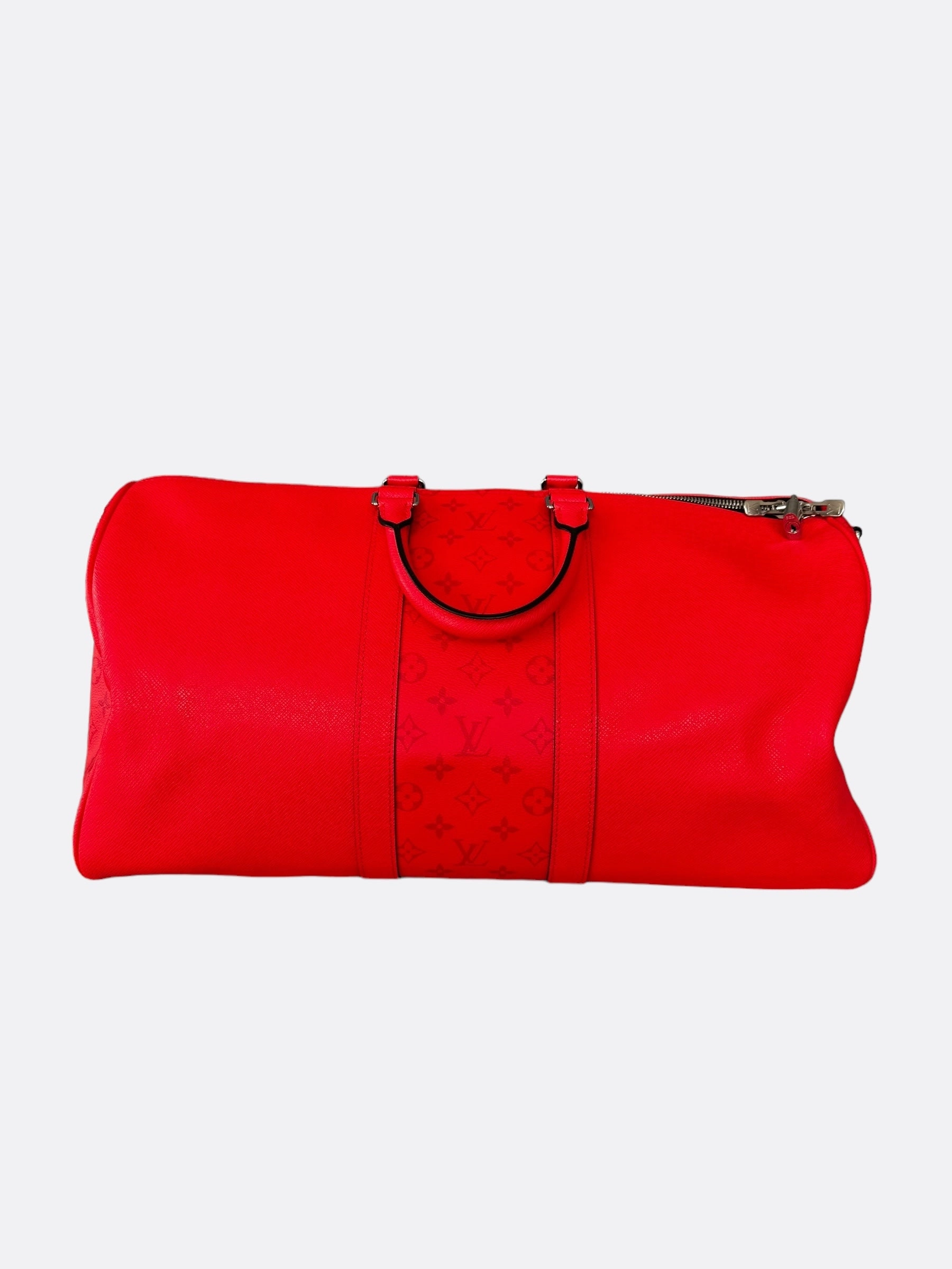 Louis Vuitton Red Taigarama Monogram Keepall 50