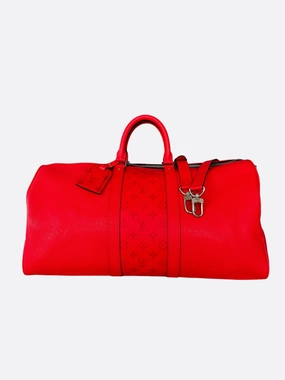 Louis Vuitton Red Taigarama Monogram Keepall 50