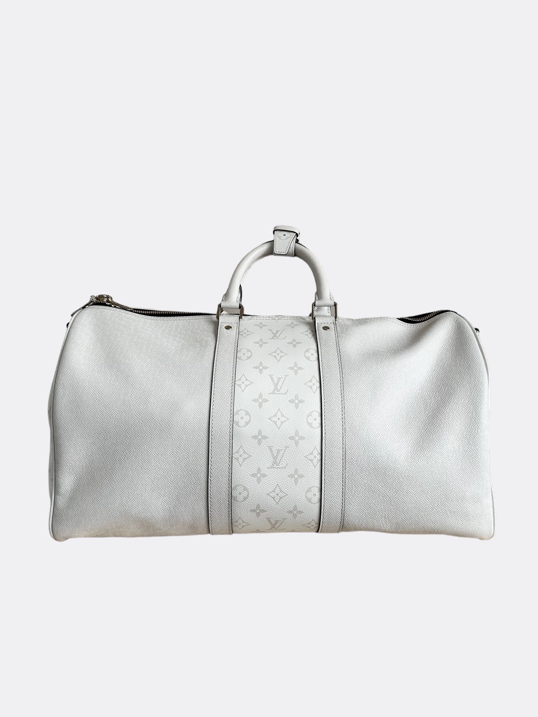Louis Vuitton White Taigarama Monogram Keepall 50