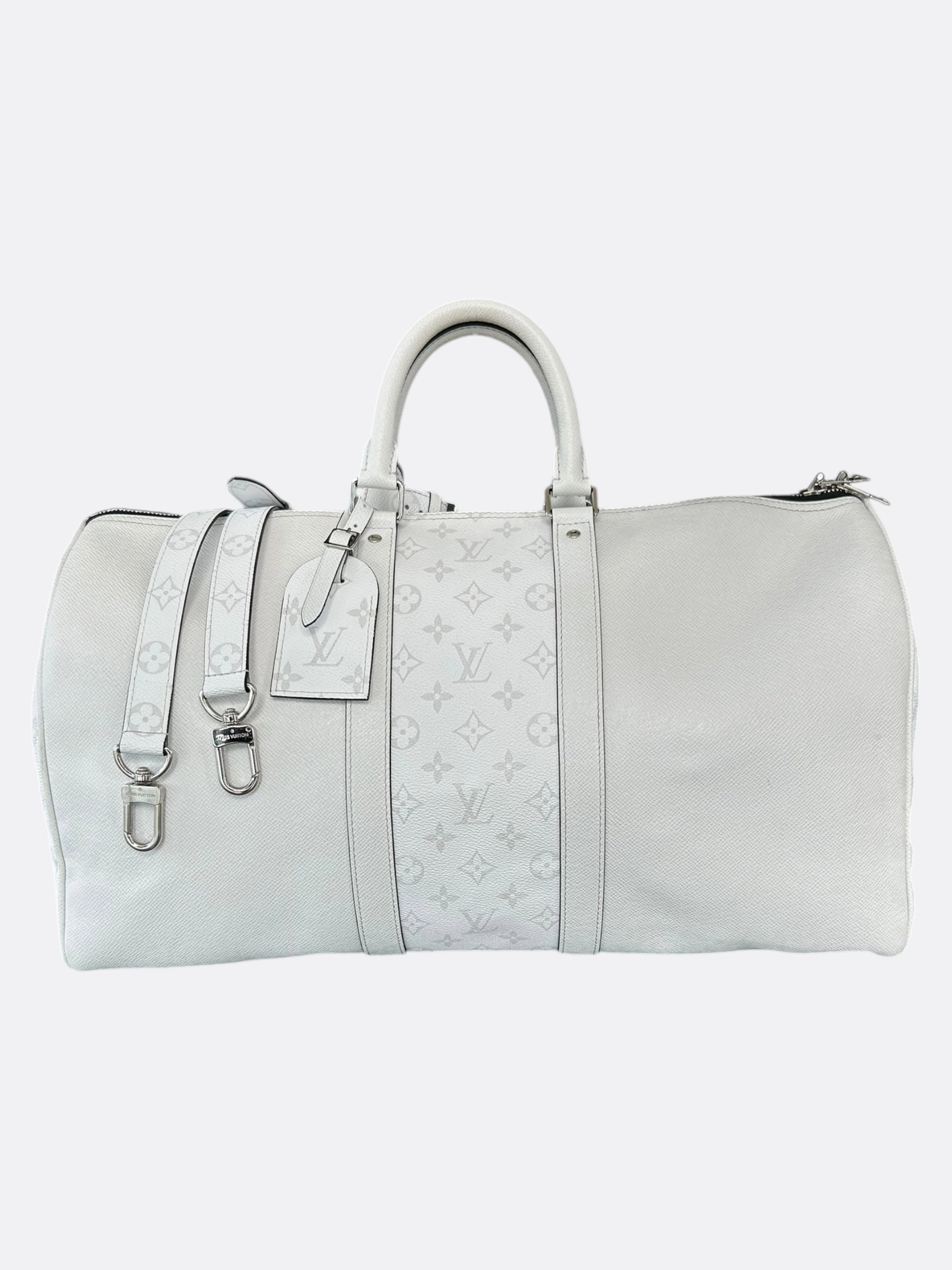 Louis Vuitton White Taigarama Monogram Keepall 50
