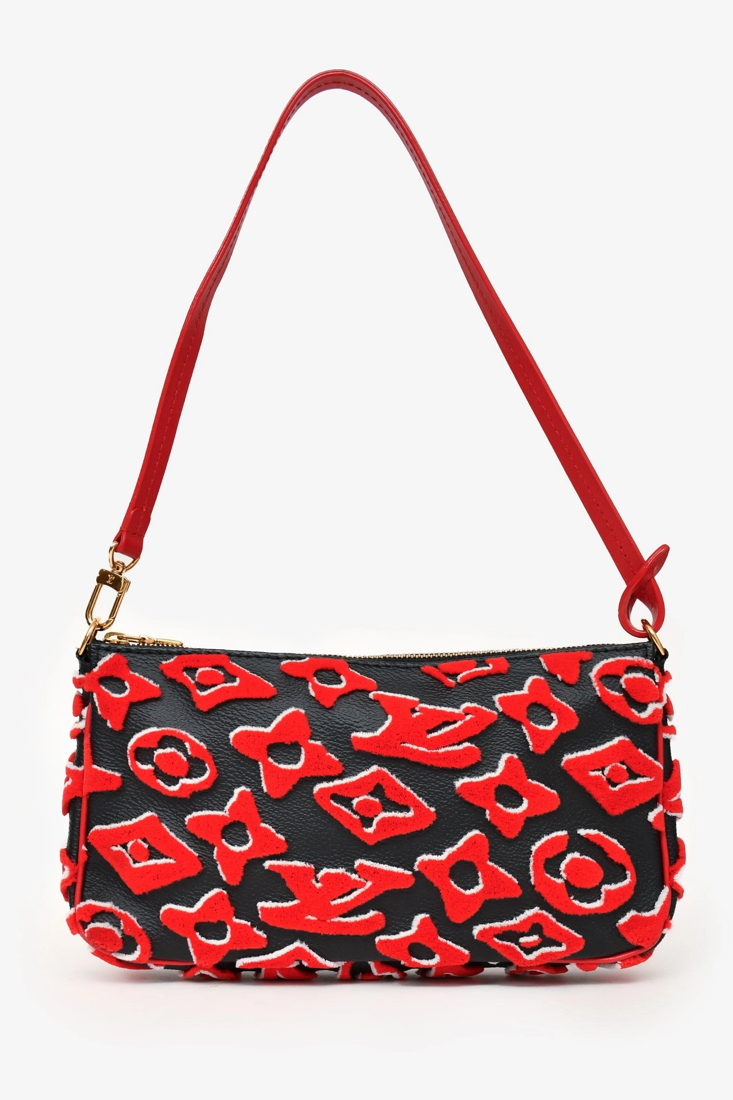 Louis Vuitton x Urs Fischer 2020 Black Leather Red Tufted Monogram Pochette Accessories