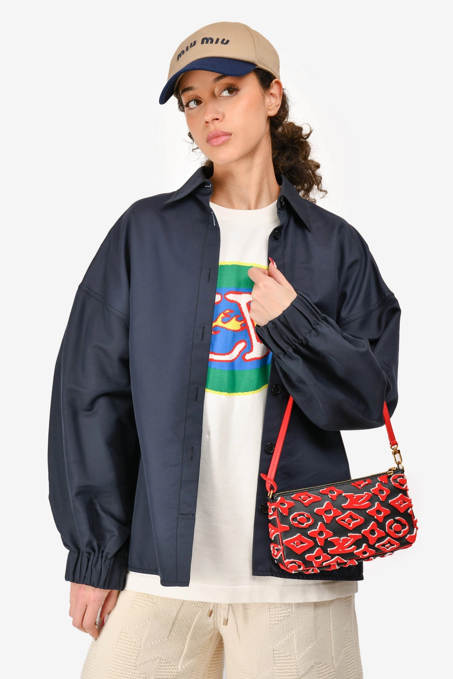 Louis Vuitton x Urs Fischer 2020 Black Leather Red Tufted Monogram Pochette Accessories