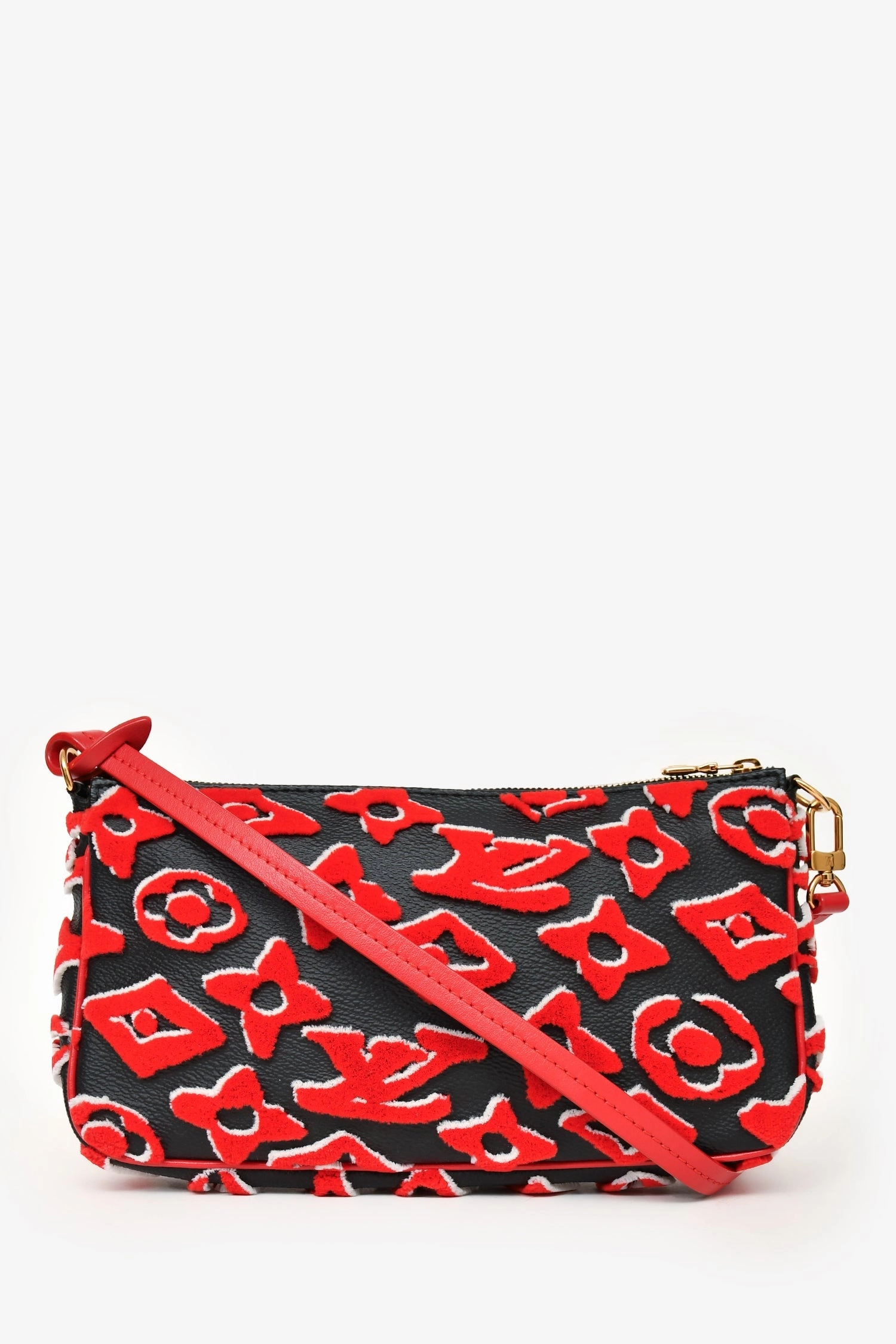 Louis Vuitton x Urs Fischer 2020 Black Leather Red Tufted Monogram Pochette Accessories