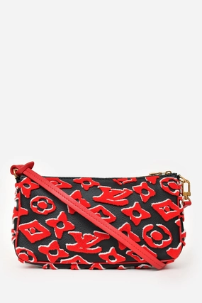 Louis Vuitton x Urs Fischer 2020 Black Leather Red Tufted Monogram Pochette Accessories