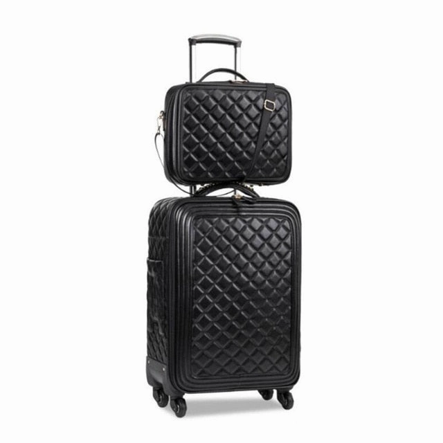 Luggage Sets,16/20/24 Inch Lady Carry-On Trolley Case,High-Quality Leather Suitcase,Retro