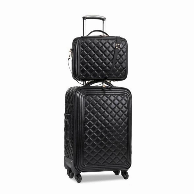 Luggage Sets,16/20/24 Inch Lady Carry-On Trolley Case,High-Quality Leather Suitcase,Retro