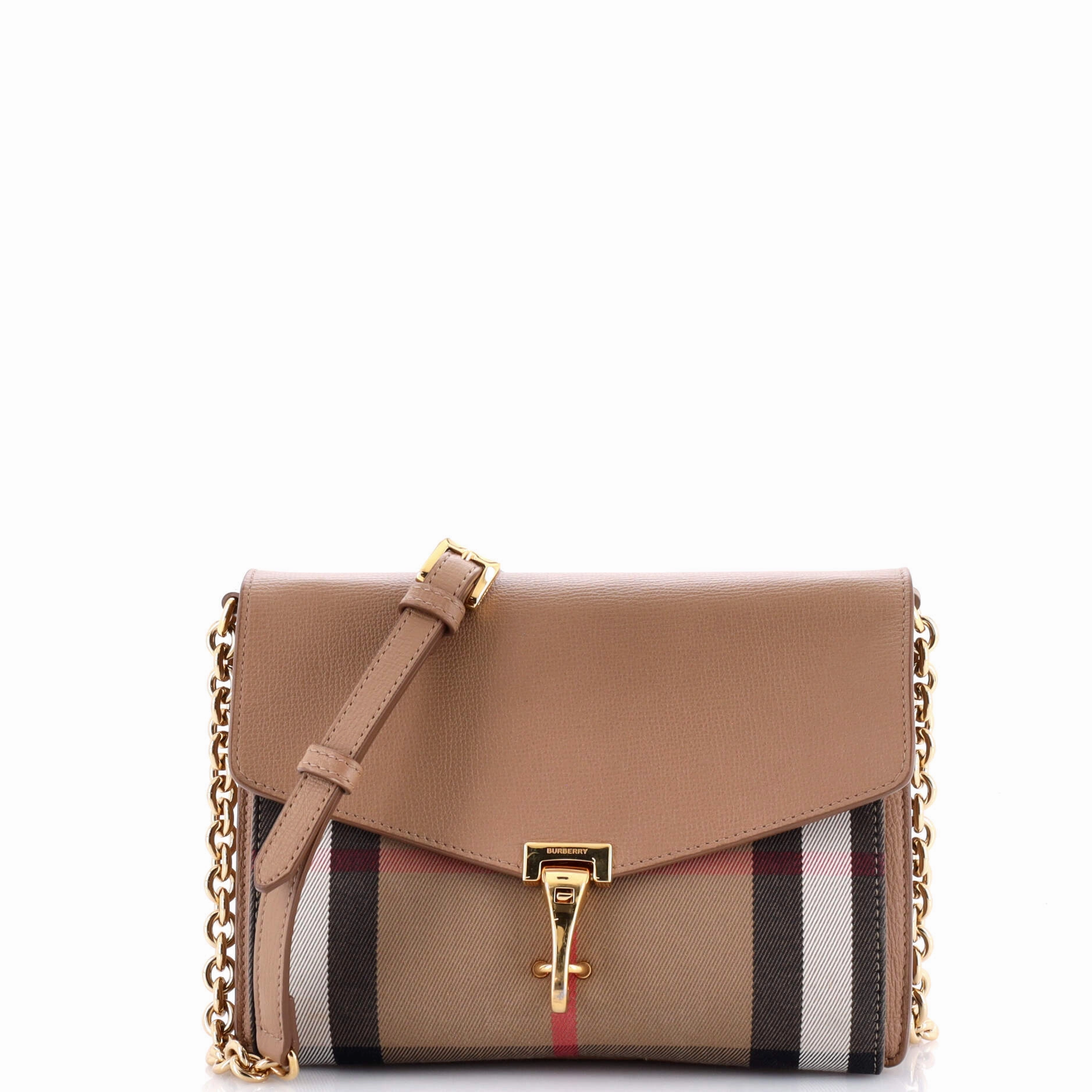 Macken Crossbody Bag Leather and House Check Canvas Small