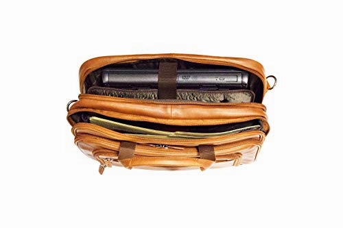 Mancini Double Compartment Zippered 15.6" Laptop/Tablet Briefcase in Brown
