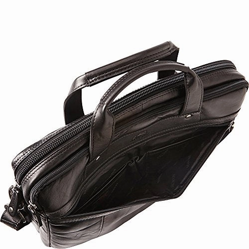 Mancini Leather Goods Zippered Double Compartment Briefcase with RFID Secure