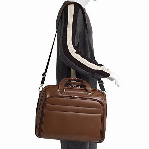 McKlein USA [Personalized Initials Embossing] Mens Laptop Bag Springfield 17" Leather Fly-Through Checkpoint-Friendly Laptop Case in Brown