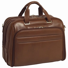 McKlein USA [Personalized Initials Embossing] Mens Laptop Bag Springfield 17" Leather Fly-Through Checkpoint-Friendly Laptop Case in Brown