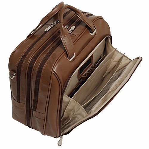 McKlein USA [Personalized Initials Embossing] Mens Laptop Bag Springfield 17" Leather Fly-Through Checkpoint-Friendly Laptop Case in Brown