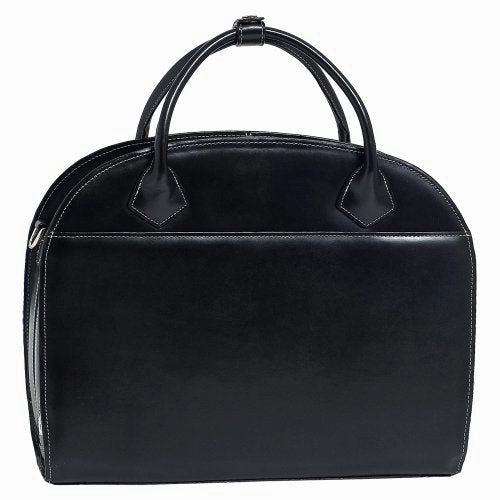 McKlein, W Series, Glen Ellyn, Top Grain Cowhide Leather, 15" Leather Patented Detachable -Wheeled Ladies' Laptop Briefcase, Black (94365)