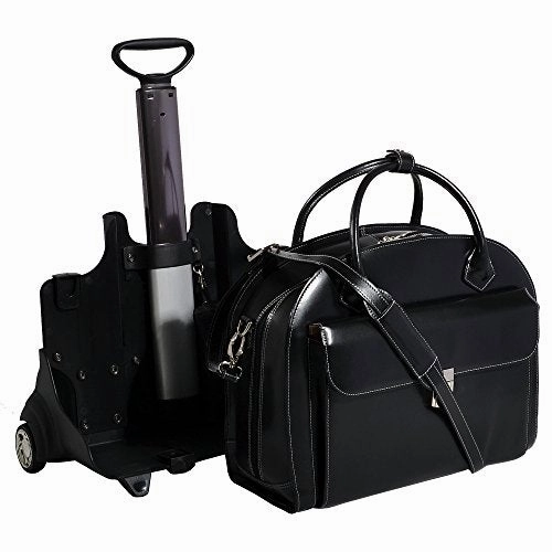 McKlein, W Series, Glen Ellyn, Top Grain Cowhide Leather, 15" Leather Patented Detachable -Wheeled Ladies' Laptop Briefcase, Black (94365)