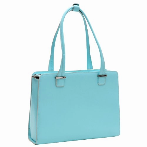 McKlein, W Series, Verona, Top Grain Cowhide Leather, 15" Leather Fly-Through Checkpoint-Friendly Ladies' Laptop Briefcase, Aqua Blue (96628)