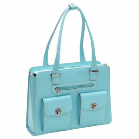 McKlein, W Series, Verona, Top Grain Cowhide Leather, 15" Leather Fly-Through Checkpoint-Friendly Ladies' Laptop Briefcase, Aqua Blue (96628)