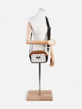 MCM Klassik Crossbody Black / Brown / White Coated Canvas Small