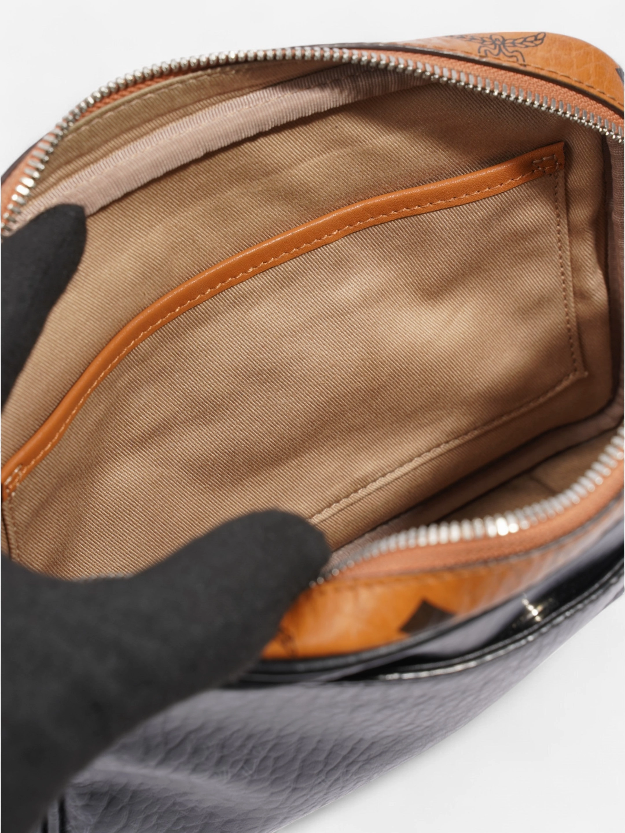 MCM Klassik Crossbody Black / Brown / White Coated Canvas Small