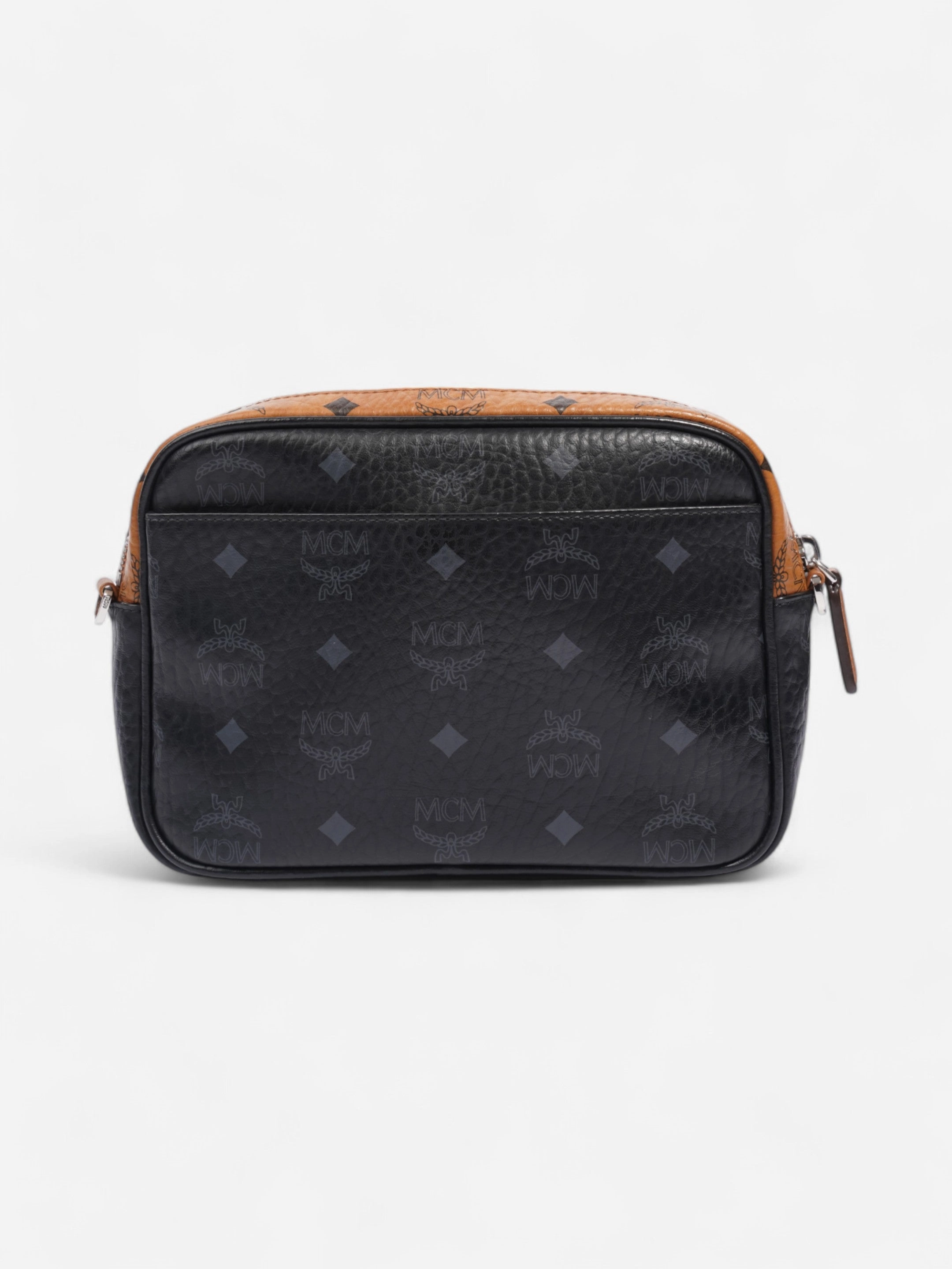 MCM Klassik Crossbody Black / Brown / White Coated Canvas Small