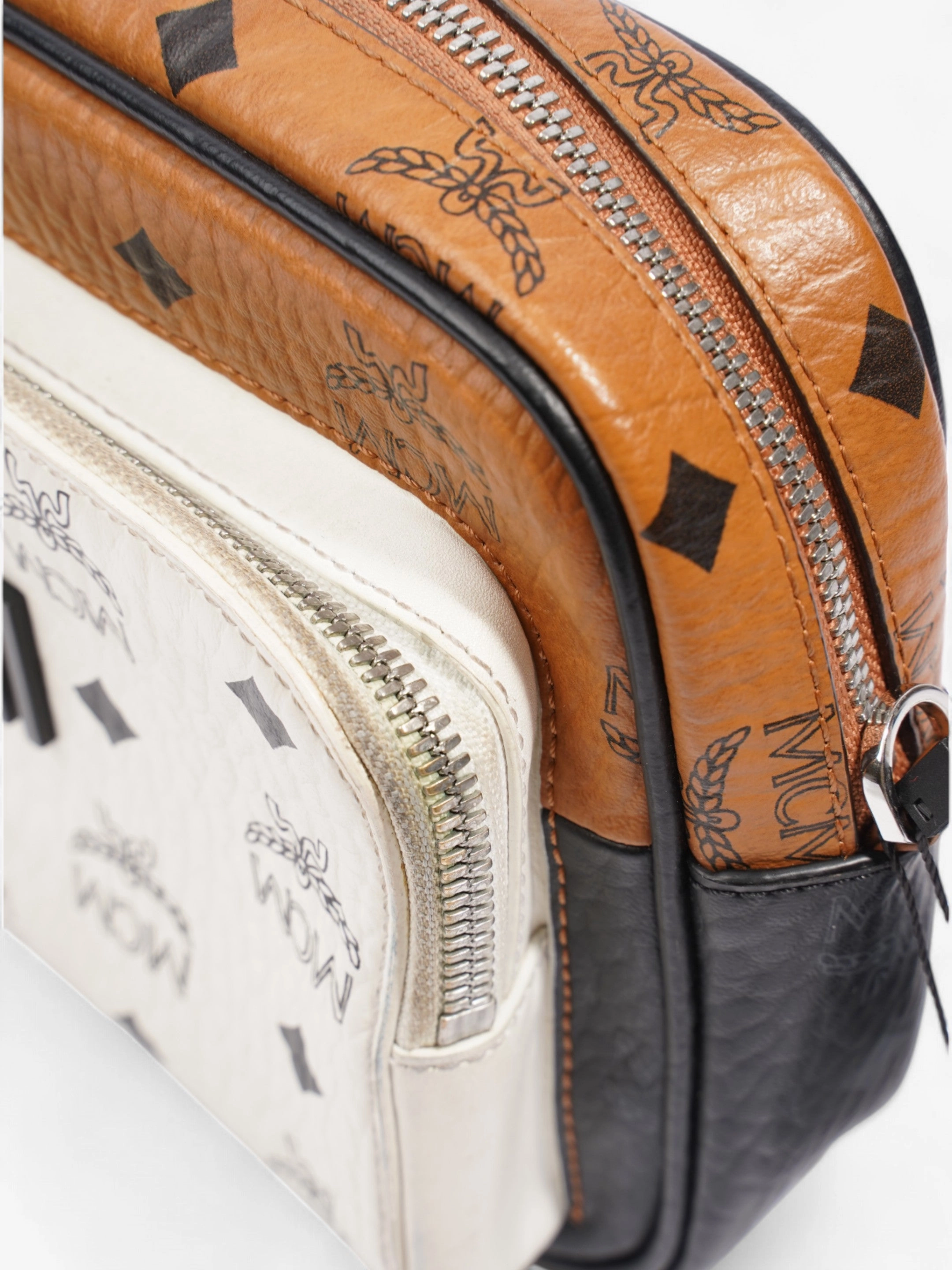 MCM Klassik Crossbody Black / Brown / White Coated Canvas Small