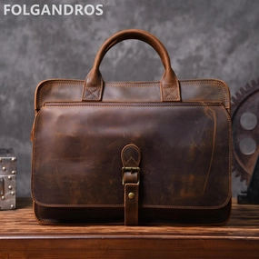Men Brand Vintage Briefcases Genuine Leather Business Document Computer Briefcase Large Capacity