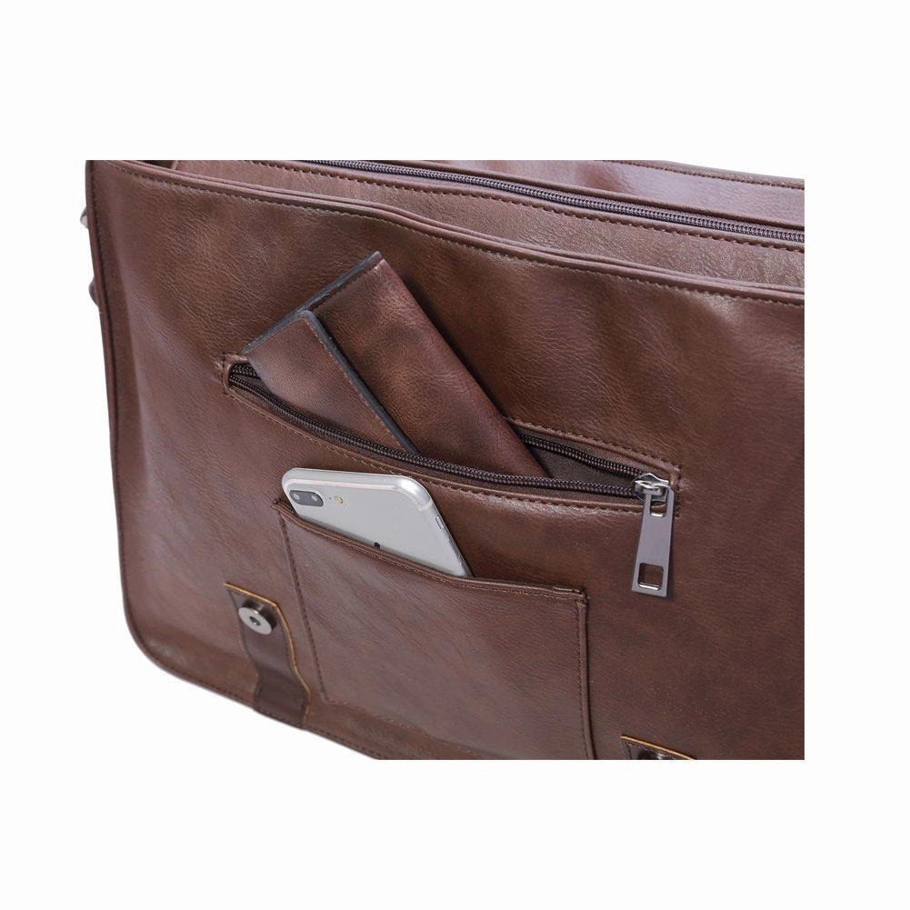 Men Briefcase Tote, Berchirly Vintage PU Leather Laptop Shoulder Messenger Bag for 14inch laptop