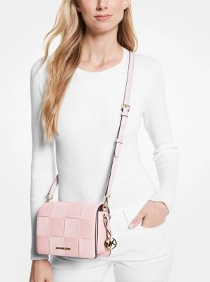 Mercer Small Woven Faux Leather and Suede Crossbody Bag