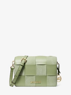 Mercer Small Woven Faux Leather and Suede Crossbody Bag