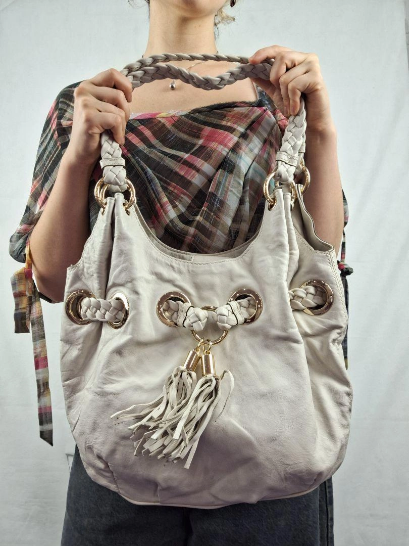 Michael Kors Cream Slouchy Braided Handbag