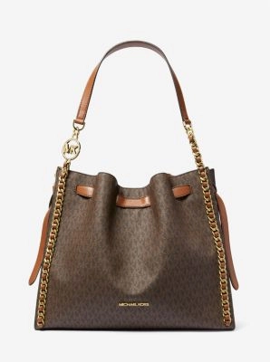 Mina Large Signature Logo Chain Shoulder Bag