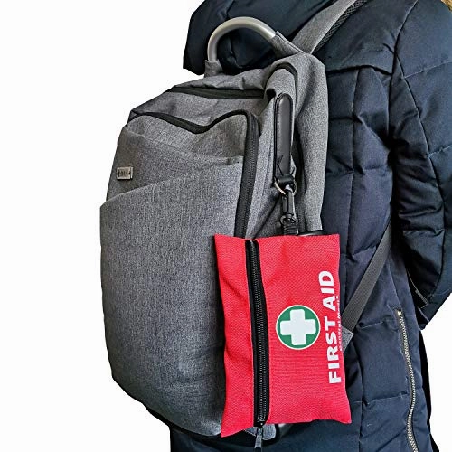 Mini First Aid Kit, 110 Pieces Small First Aid Kit - Includes Emergency Foil Blanket, CPR Respirator, Scissors for Travel, Home, Office, Vehicle, Camping, Workplace & Outdoor (Red)