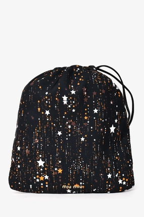 Miu Miu Black/Brown Star Printed Drawstring Pouch