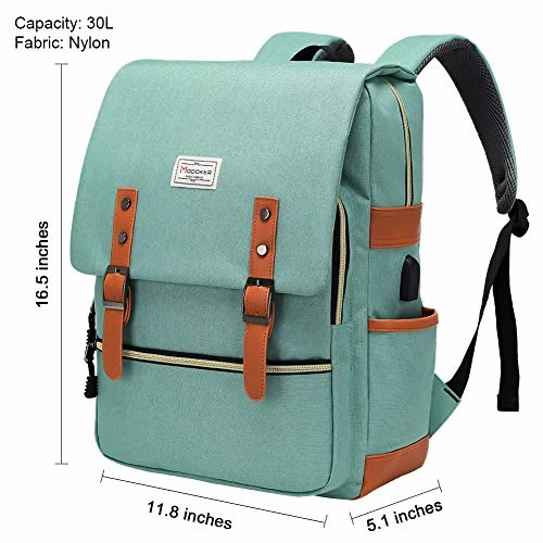 Modoker Womens Vintage Laptop Backpack with USB Charging Port, Slim Laptop Backpack for Women Men Travel School College Teal Bookbag Fashion Rucksack Backpack Fits 15.6 Inch Notebook, Daypack Green