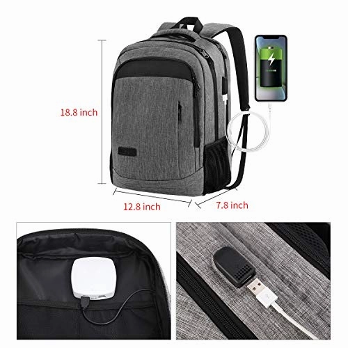 Monsdle Travel Laptop Backpack Anti Theft Water Resistant Backpacks School Computer Bookbag with USB Charging Port for Men Women College Students Fits 15.6 Inch Laptop (Grey)