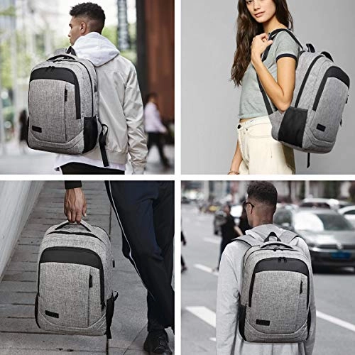 Monsdle Travel Laptop Backpack Anti Theft Water Resistant Backpacks School Computer Bookbag with USB Charging Port for Men Women College Students Fits 15.6 Inch Laptop (Grey)