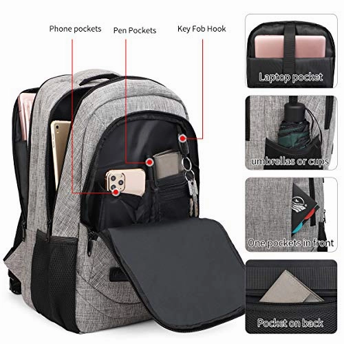 Monsdle Travel Laptop Backpack Anti Theft Water Resistant Backpacks School Computer Bookbag with USB Charging Port for Men Women College Students Fits 15.6 Inch Laptop (Grey)