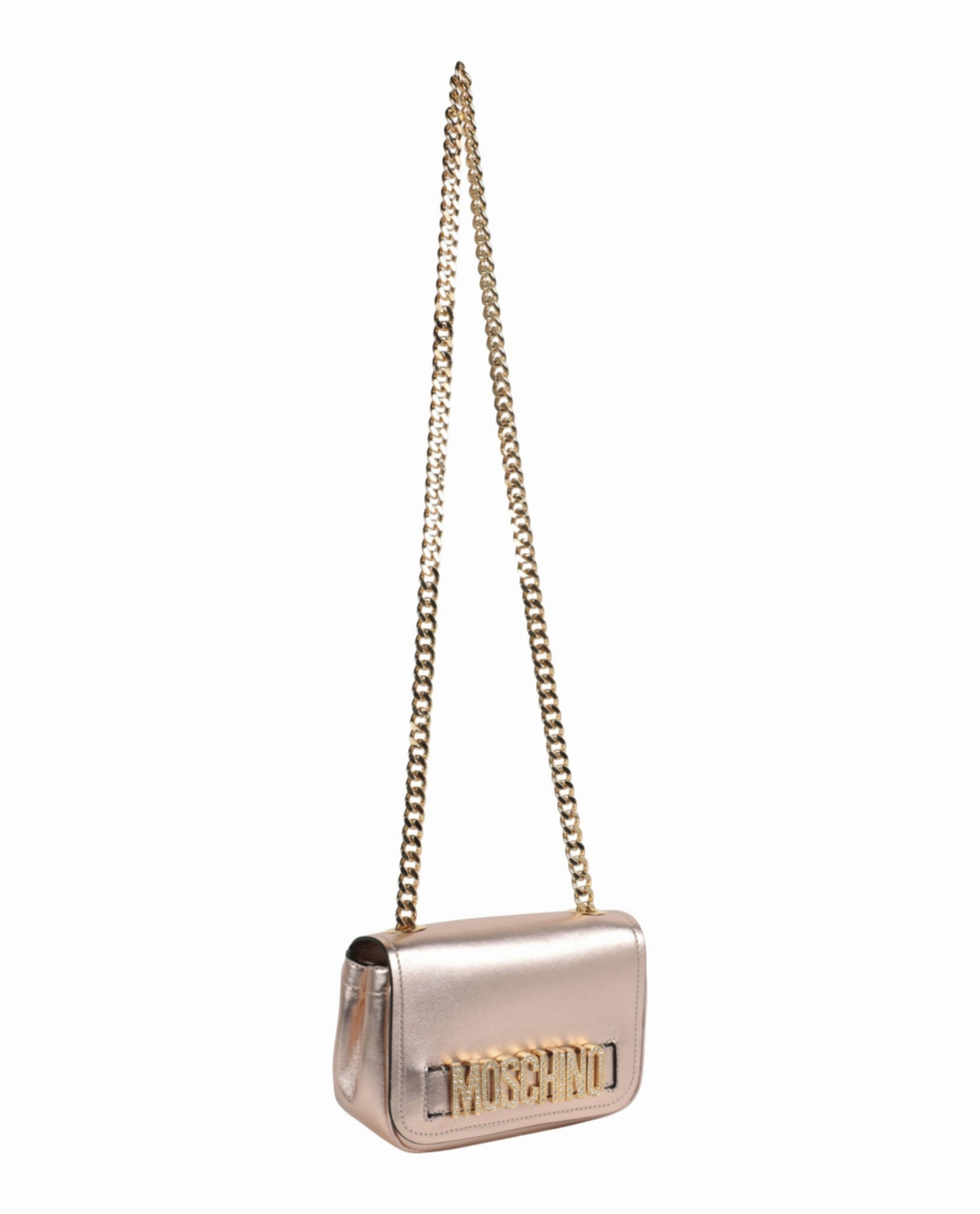 Moschino Metallic Leather Crystal-Embellished Logo Crossbody Bag 7442-8011-1225