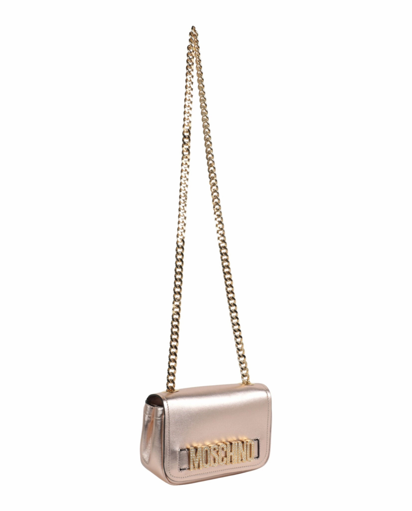 Moschino Metallic Leather Crystal-Embellished Logo Crossbody Bag 7442-8011-1225