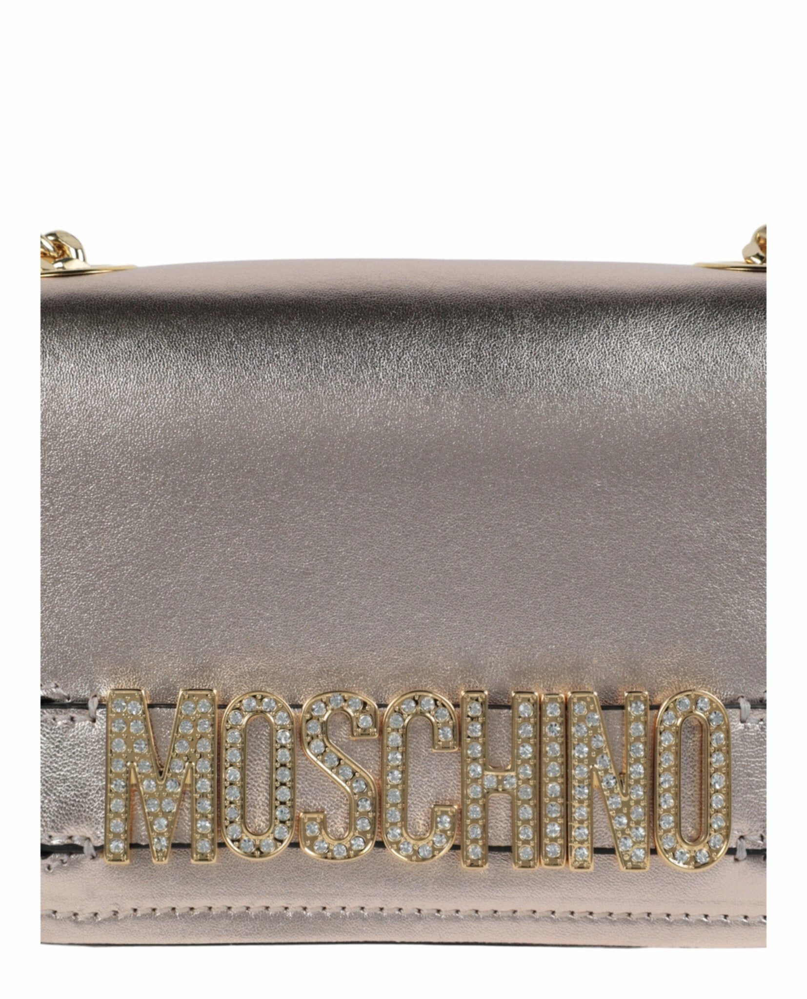 Moschino Metallic Leather Crystal-Embellished Logo Crossbody Bag 7442-8011-1225