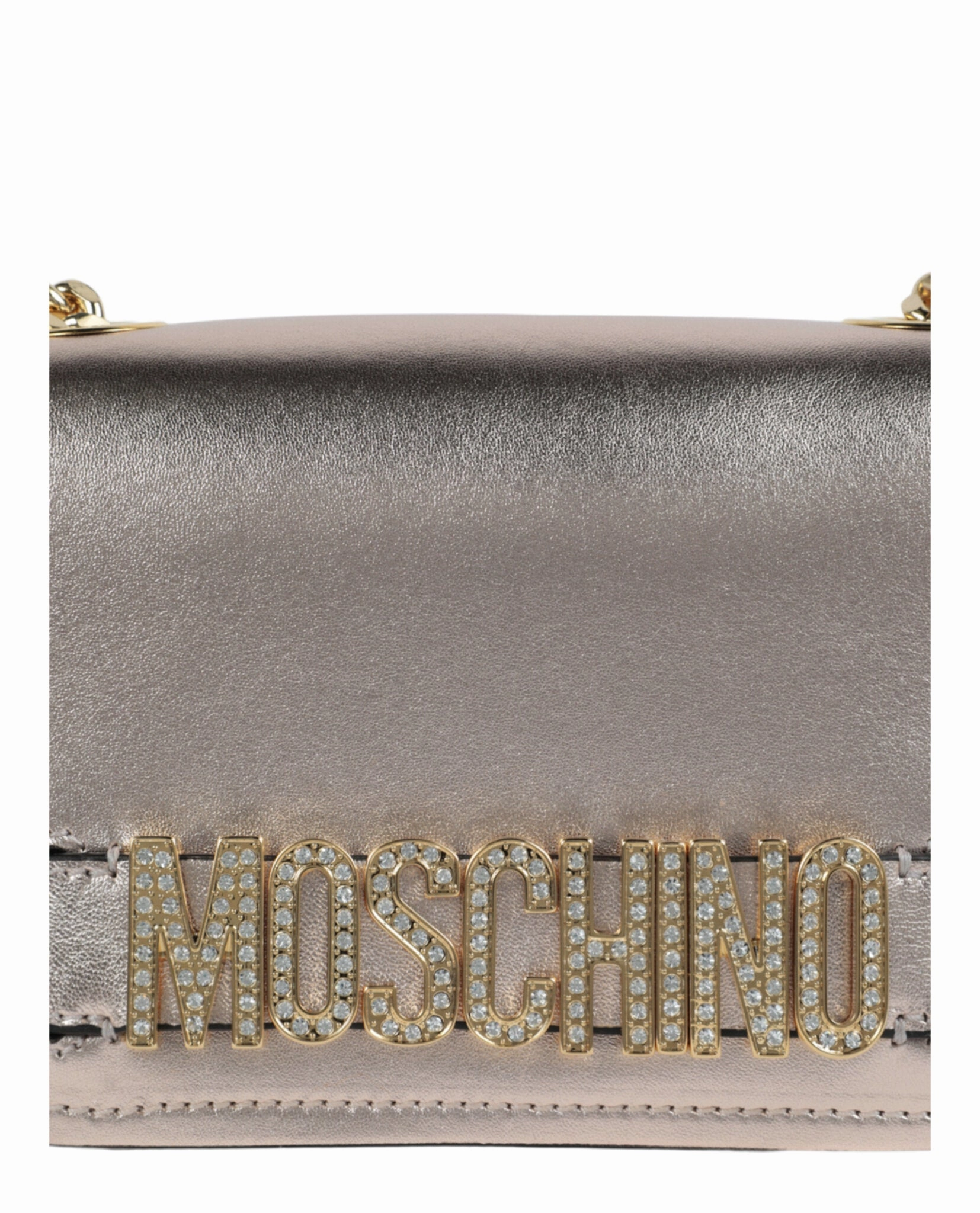 Moschino Metallic Leather Crystal-Embellished Logo Crossbody Bag 7442-8011-1225