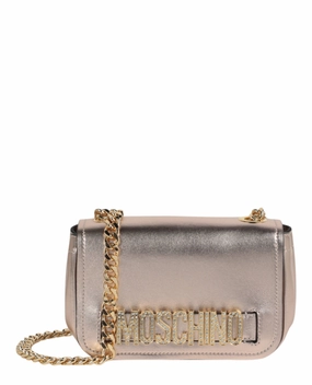 Moschino Metallic Leather Crystal-Embellished Logo Crossbody Bag 7442-8011-1225