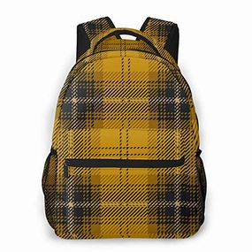 Multifunctional Casual Backpack,Yellow Scottish Tartan Plaid Pattern,Adult Teens College Double Shoulder Pack Travel Sports Bag Computer Notebooks