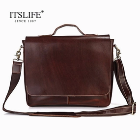 New Mens 100% Genuine Leather Bag For Men Dark Brown Briefcases Portfolio Handbag Cowhide