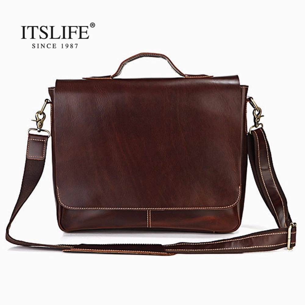 New Mens 100% Genuine Leather Bag For Men Dark Brown Briefcases Portfolio Handbag Cowhide