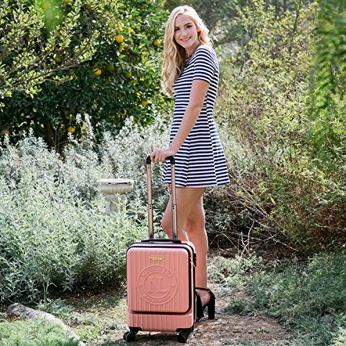 Nicole Lee Women'S Carry Hard Shell Travel Luggage, Laptop Compartment Rolling Wheels, Yellow
