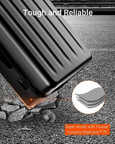 NINETYGO Carry on Luggage 22x14x9 with Spinner Wheels, 100% Polycarbonate Hardside Luggage, Carry on Suitcase with TSA Lock for Travel, Super Durability & Slim Simplistic Design (20-Inch Black)