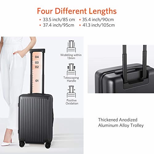 NINETYGO Carry on Luggage with Spinner Wheels, 22x14x9 Luggage, 100% PC Lightweight Hardside Suitcase with TSA Lock (20-inch Black)