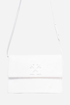 Off-White White Crinkled Leather Flap Crossbody Bag