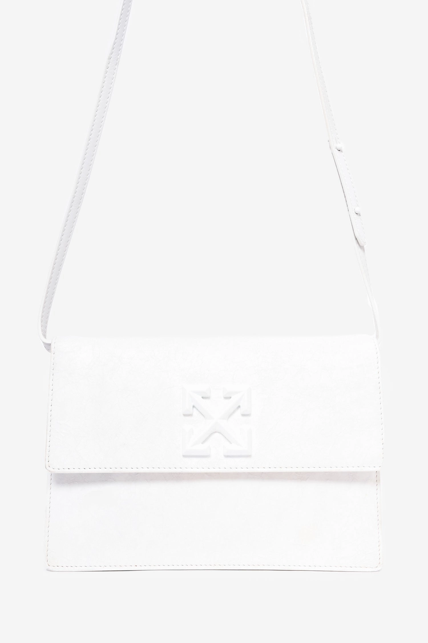 Off-White White Crinkled Leather Flap Crossbody Bag
