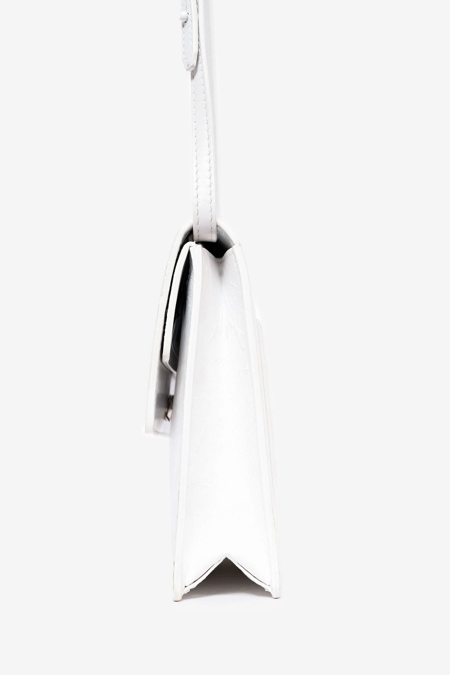 Off-White White Crinkled Leather Flap Crossbody Bag